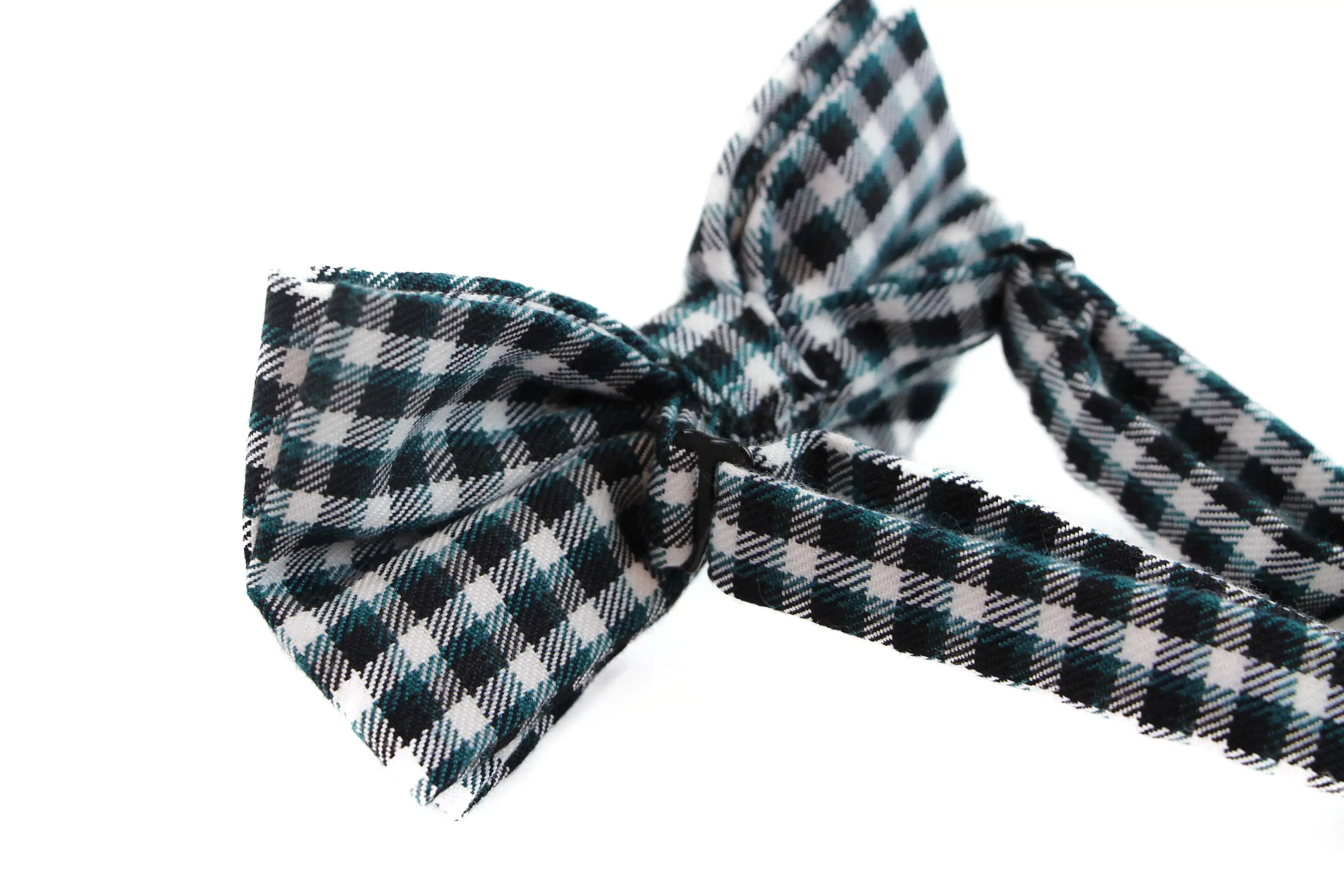 Mens Green Thick Double Layered Checkered Cotton Bow Tie