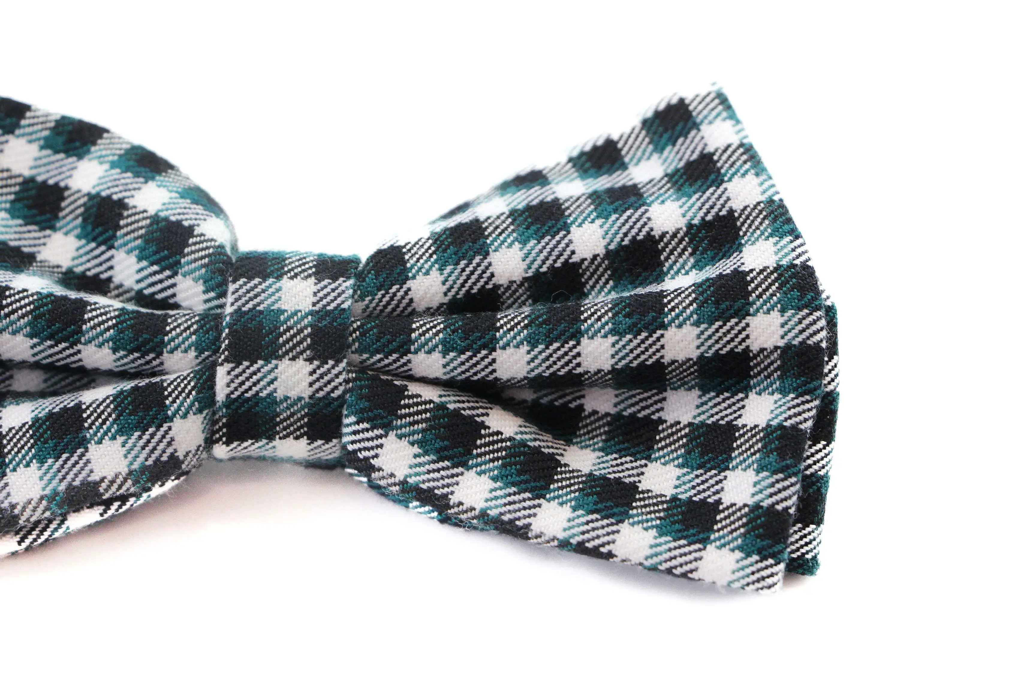 Mens Green Thick Double Layered Checkered Cotton Bow Tie