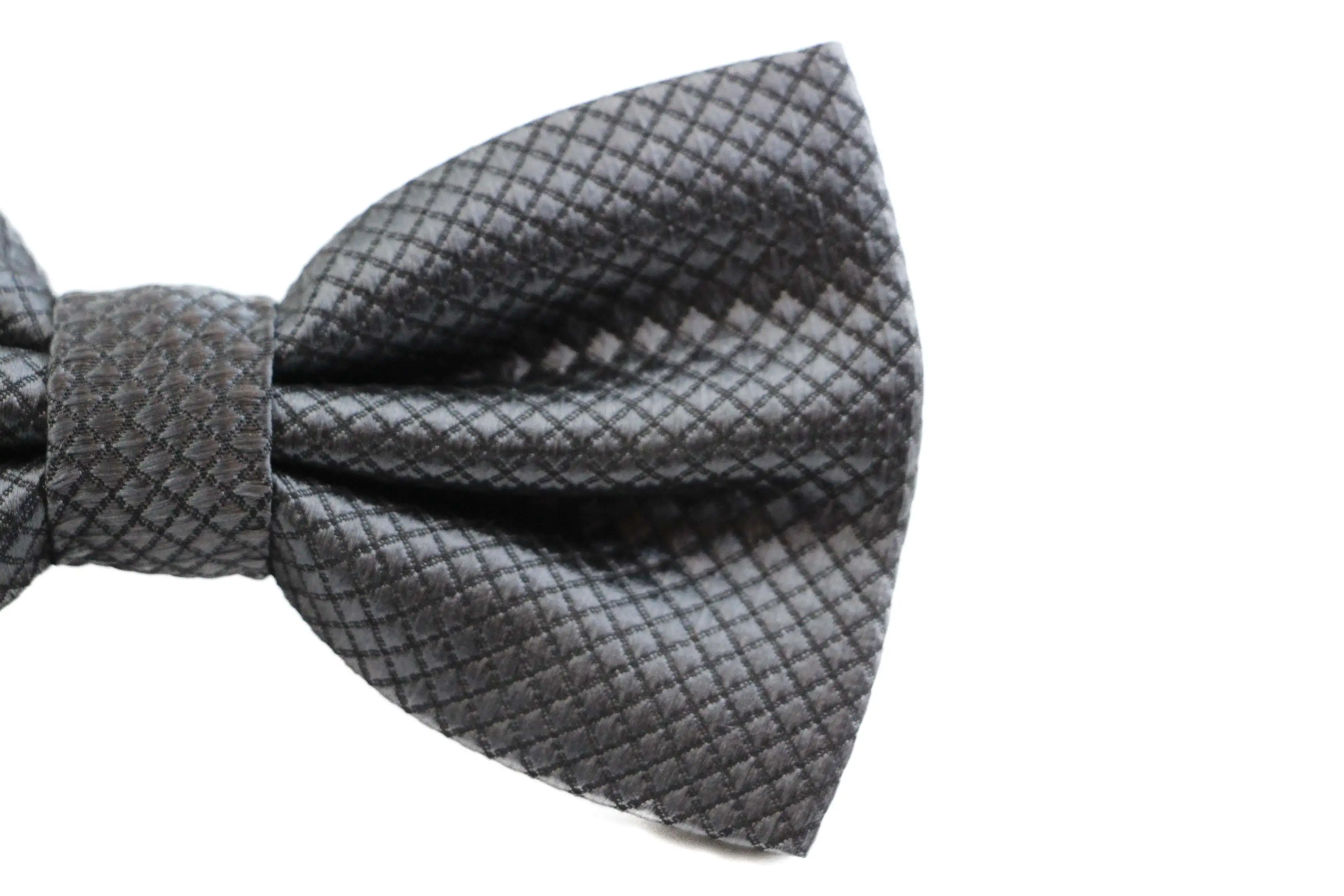 Mens Gunmetal Plain Coloured Large Patterned Checkered Bow Tie