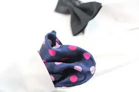 Mens Navy & Pink Polka Dot Silk Pocket Square