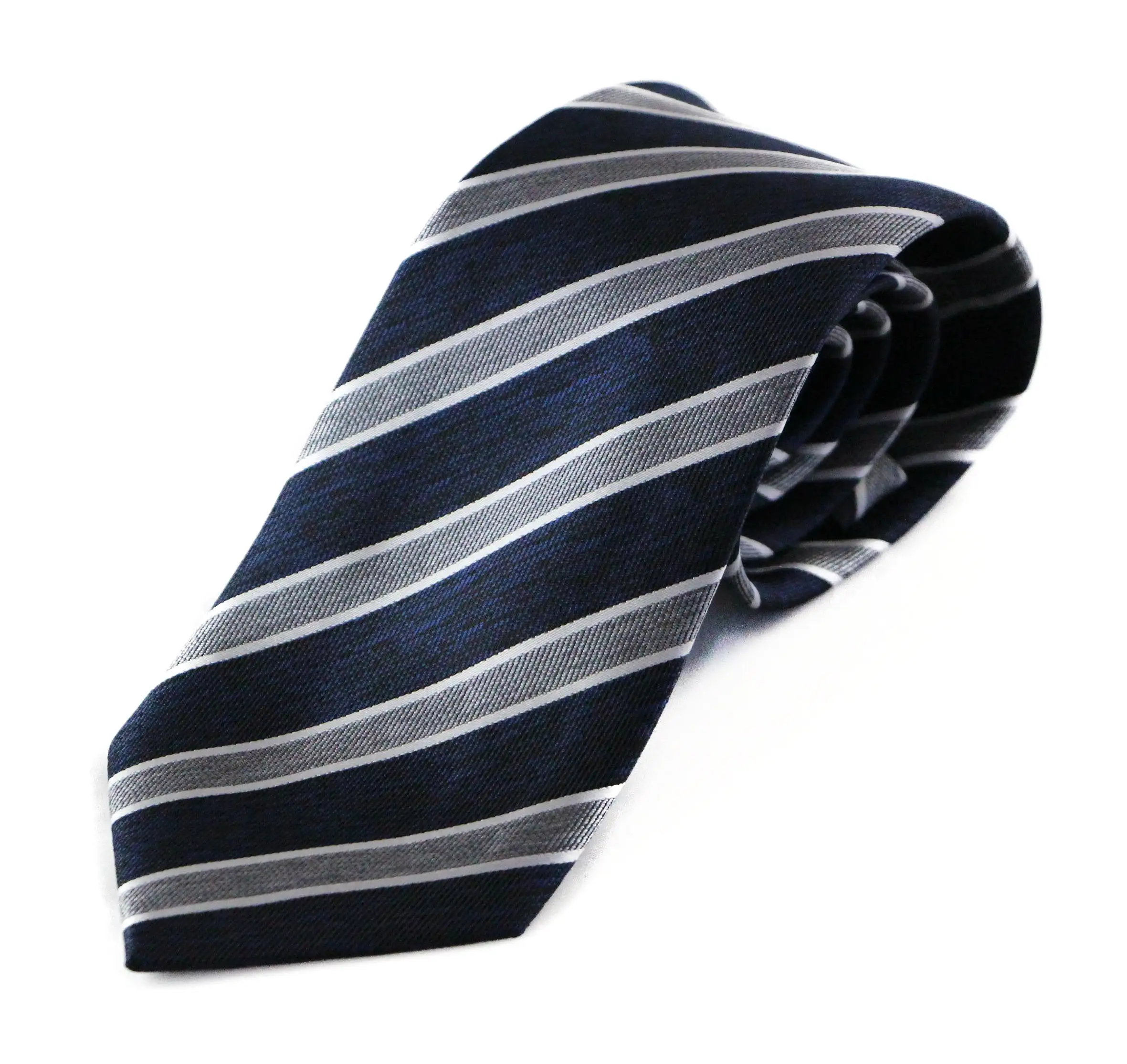 Mens Navy, Black, White & Grey Striped Patterned 8cm Neck Tie