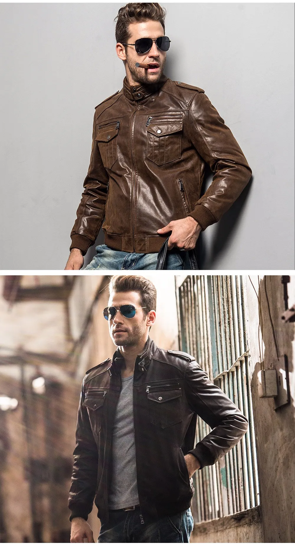 Men's Padded Cotton Warm Genuine Pigskin Leather Motorcycle Jacket