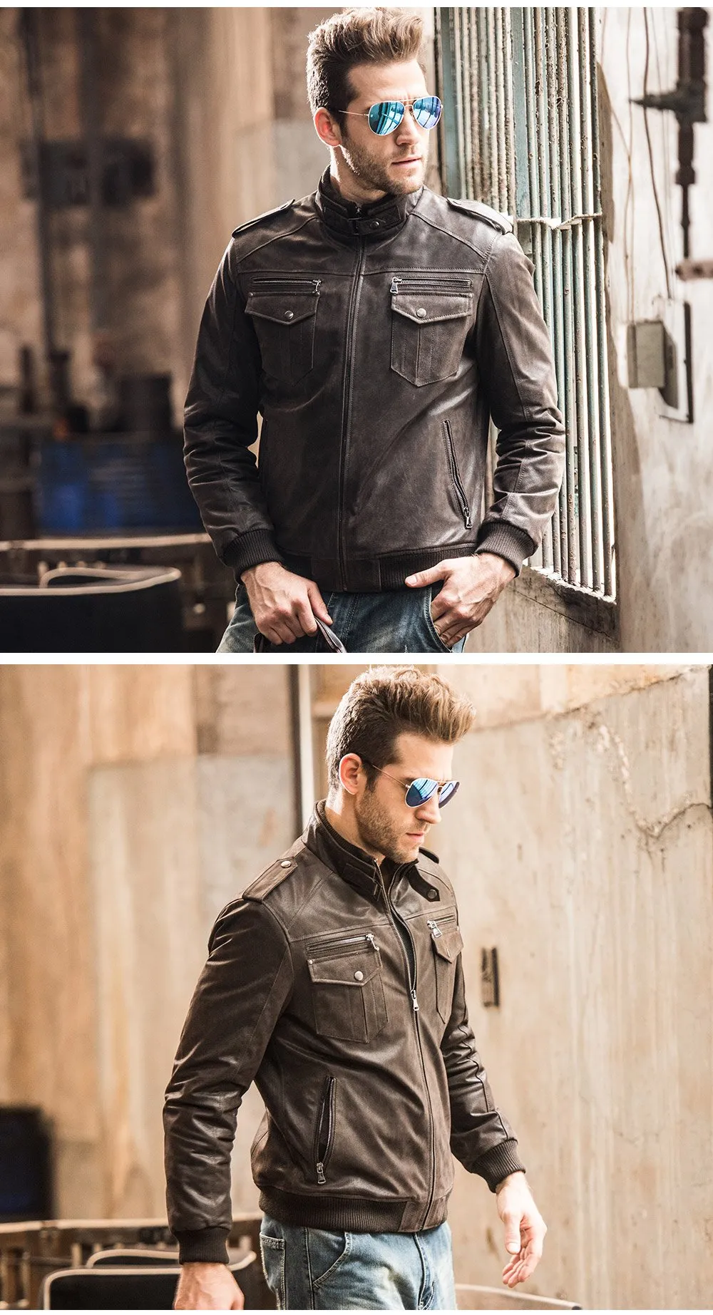 Men's Padded Cotton Warm Genuine Pigskin Leather Motorcycle Jacket