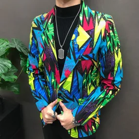 Men's Polyester Colorful Graffiti Pattern Slim Fit Streetwear Blazer