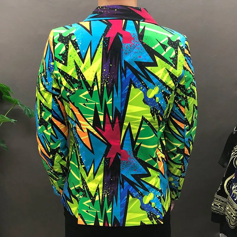 Men's Polyester Colorful Graffiti Pattern Slim Fit Streetwear Blazer