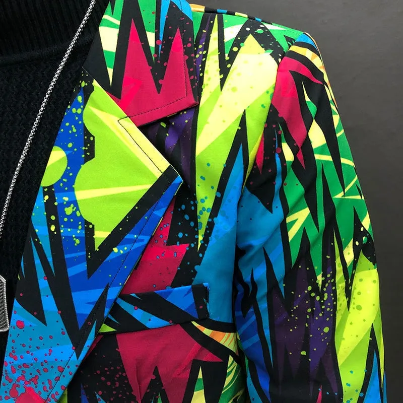 Men's Polyester Colorful Graffiti Pattern Slim Fit Streetwear Blazer