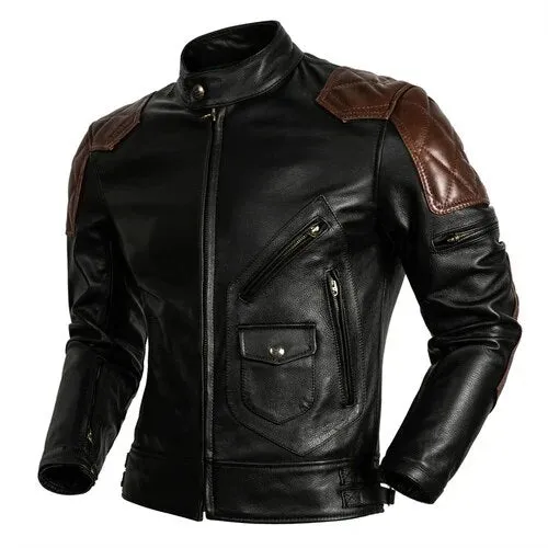 Men's Pure Cowhide Leather Heavyweight Motorcycle Street Jacket