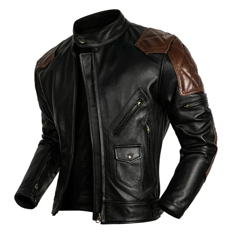 Men's Pure Cowhide Leather Heavyweight Motorcycle Street Jacket