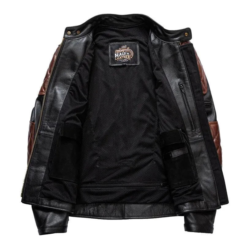 Men's Pure Cowhide Leather Heavyweight Motorcycle Street Jacket