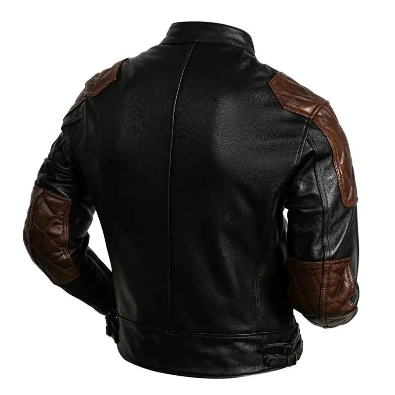 Men's Pure Cowhide Leather Heavyweight Motorcycle Street Jacket