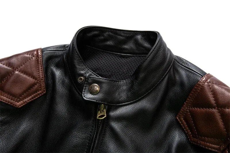 Men's Pure Cowhide Leather Heavyweight Motorcycle Street Jacket