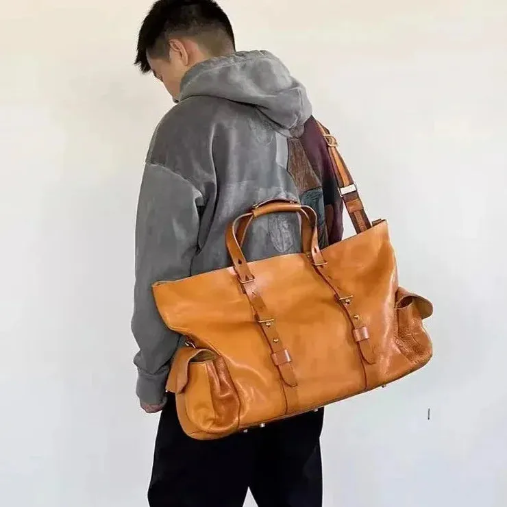 Men's Vintage Genuine Leather Large Capacity Casual Tote Travel Bag