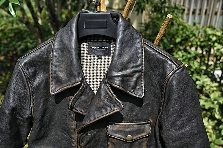 Men's Vintage Turn-down Collar Horseskin Leather Streetwear Jacket