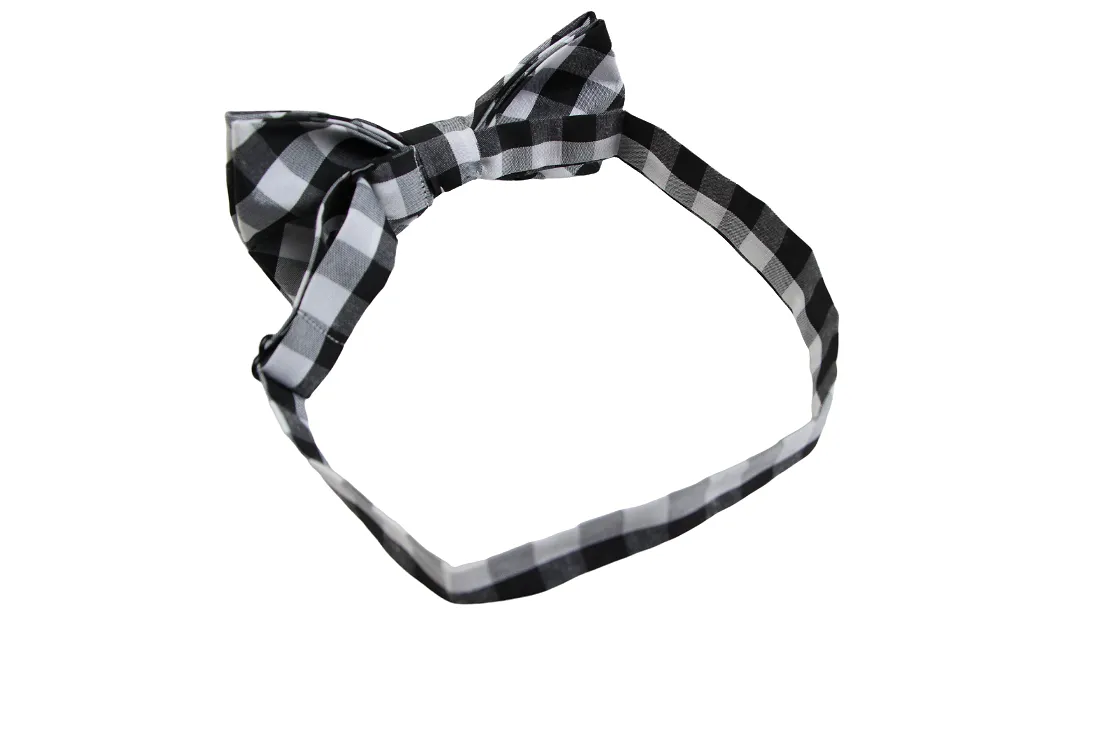 Mens White & Black Large Checkered Patterned Bow Tie