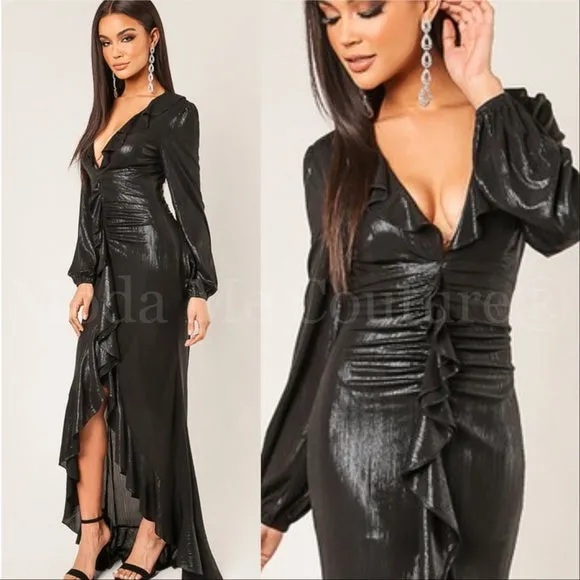 Ophelia Black Metallic Maxi Dress