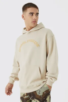 Oversized Puff Print Worldwide Hoodie | boohooMAN UK