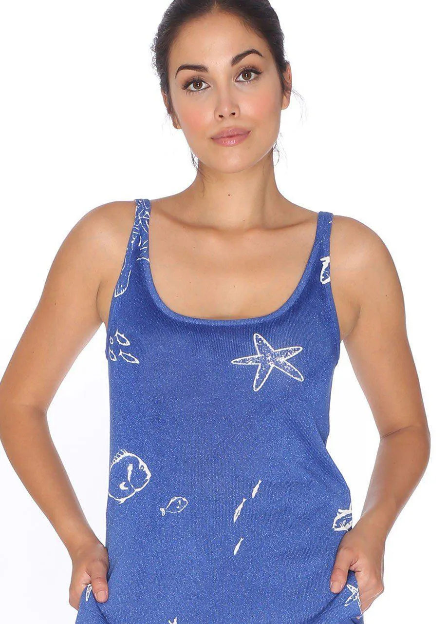 Pepaloves Sleeveless Fish Sweater in Blue