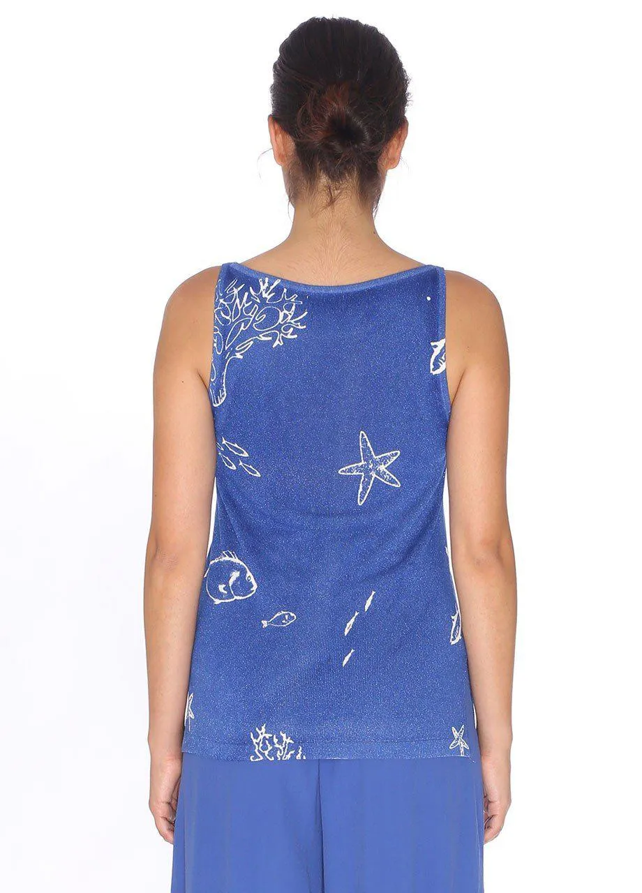 Pepaloves Sleeveless Fish Sweater in Blue