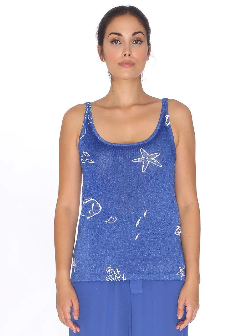 Pepaloves Sleeveless Fish Sweater in Blue