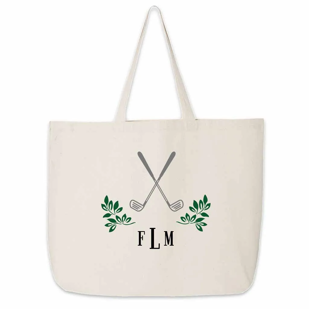 Personalized Golf Monogram Large Canvas Tote Bag