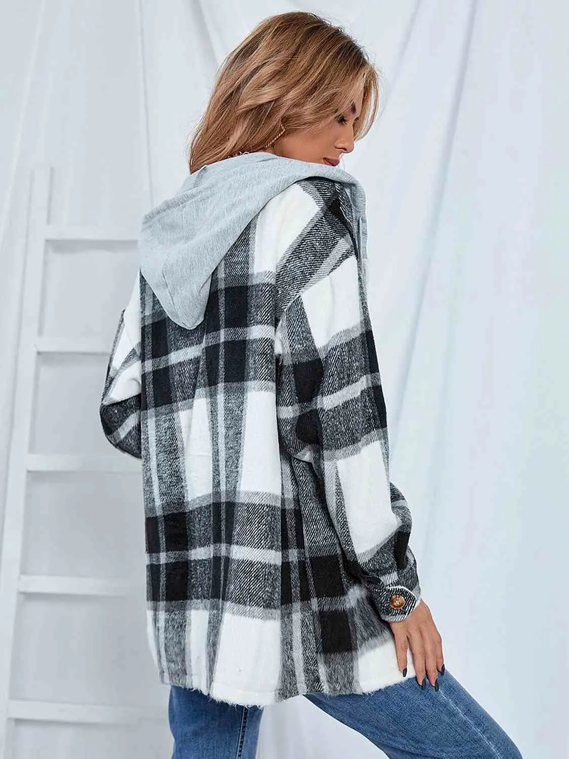 Plaid Hooded Jacket with Pockets