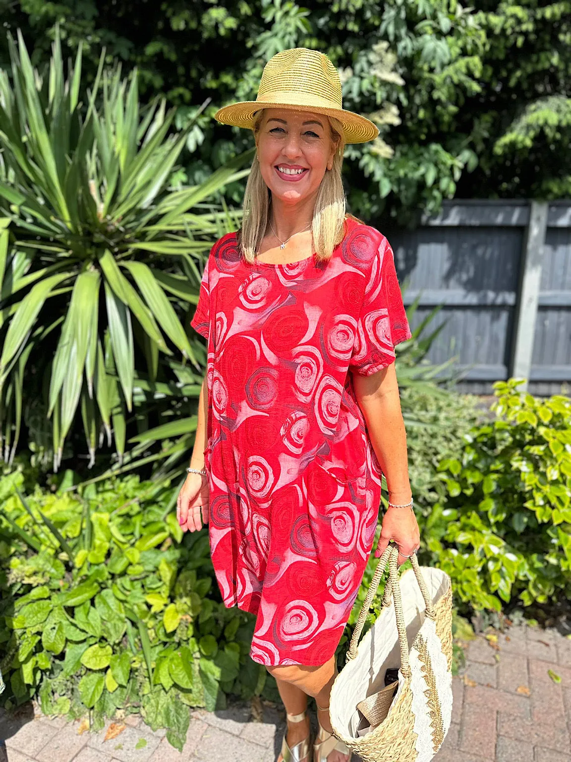 Red Swirl Pocket Dress Rebecca