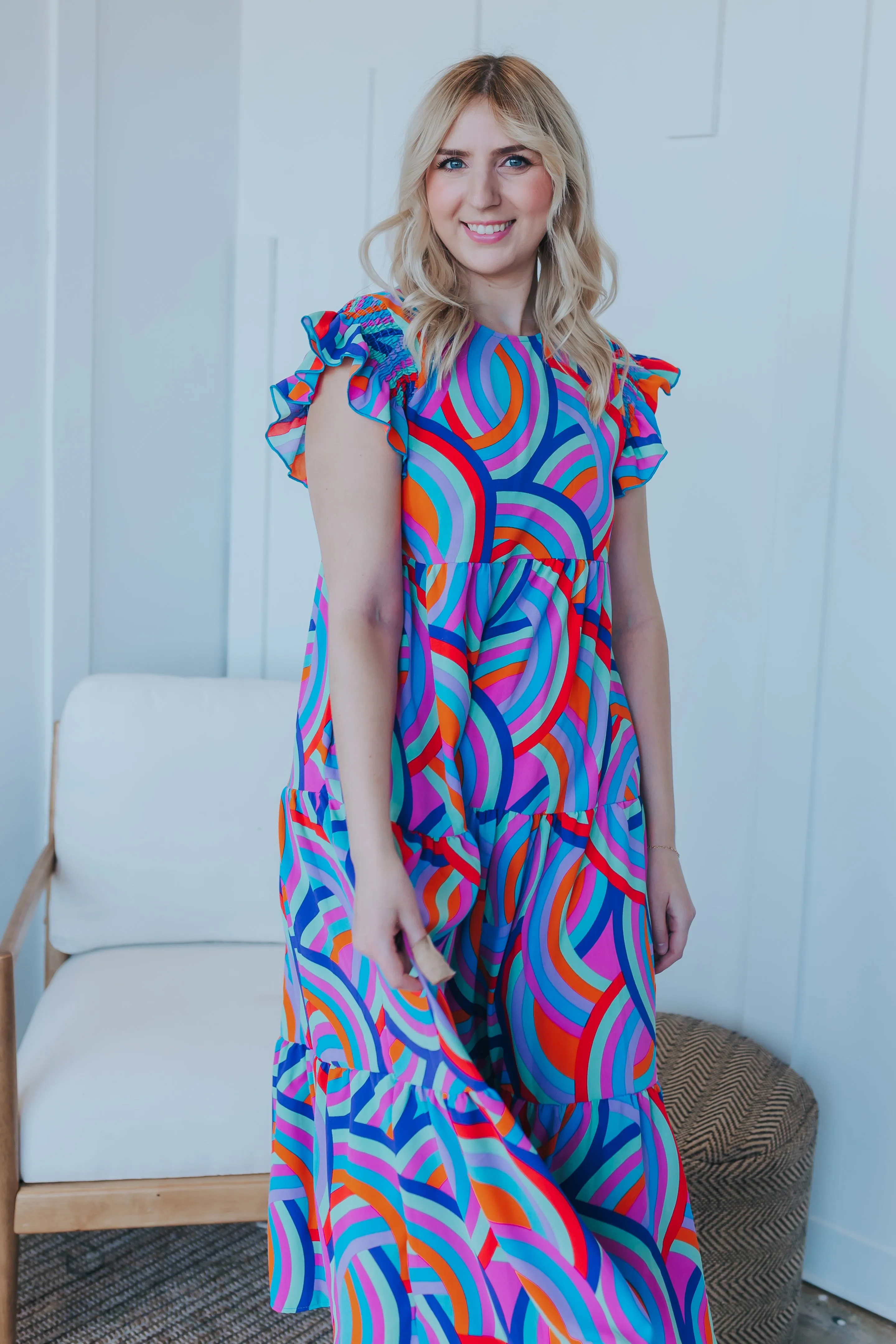 Ruffled Geo Maxi Dress