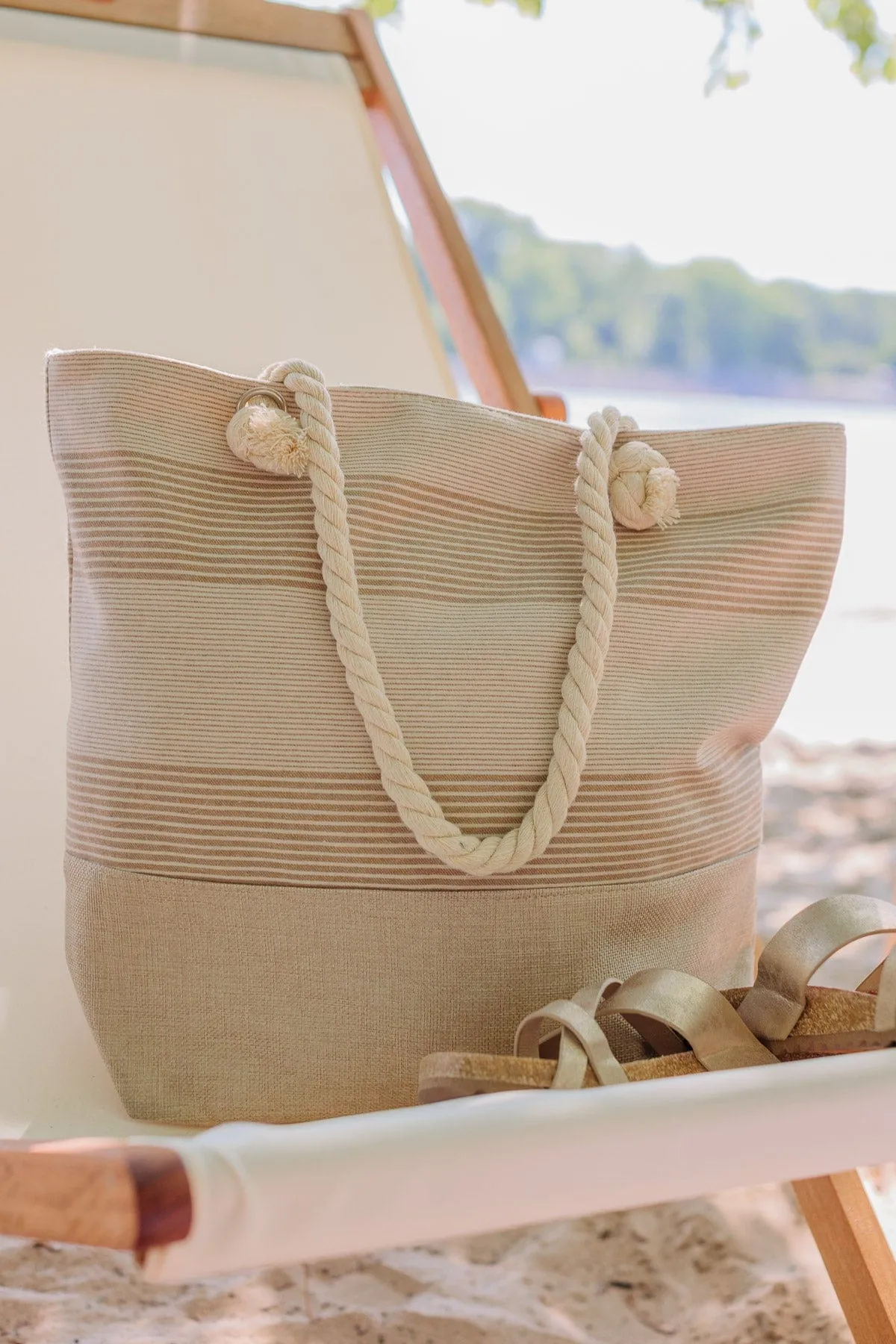 Sitting On The Dock Striped Tote- Natural