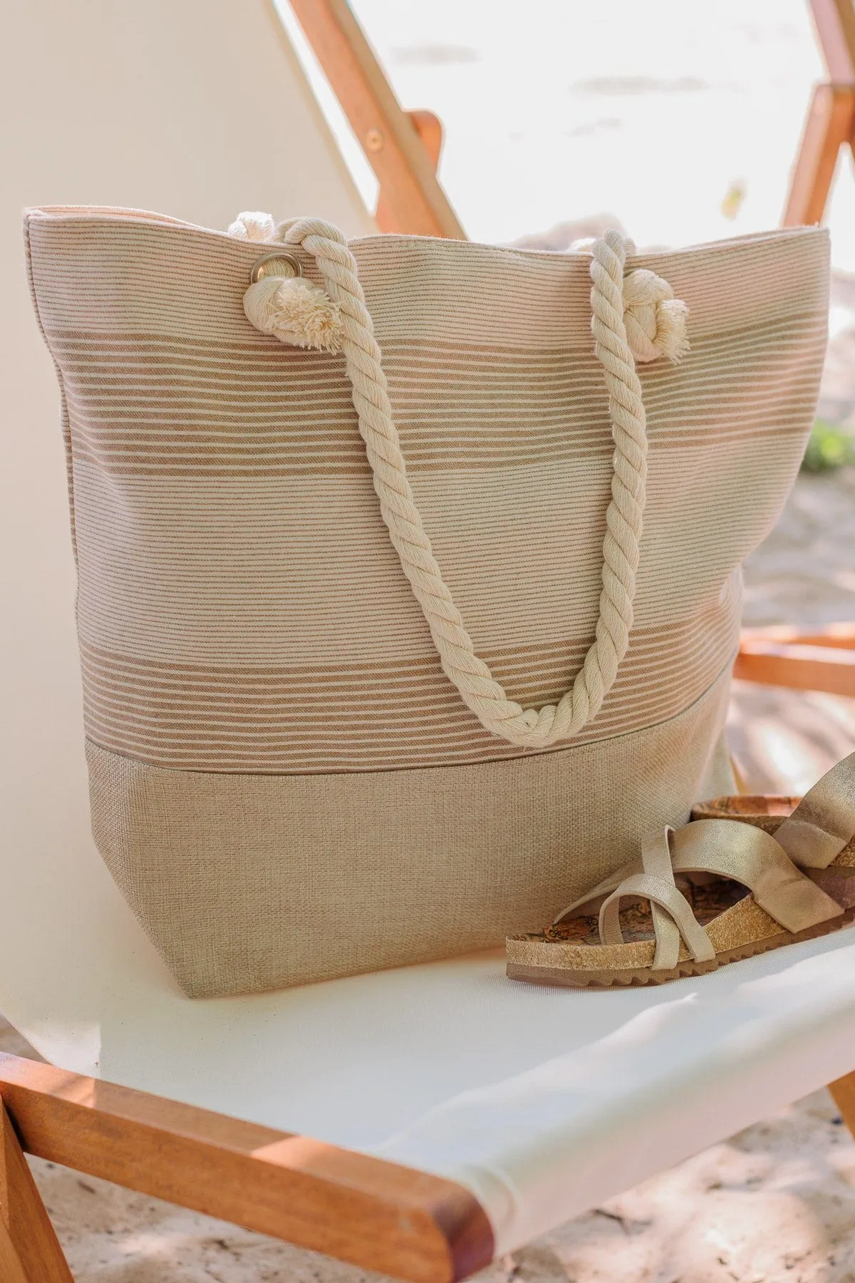 Sitting On The Dock Striped Tote- Natural