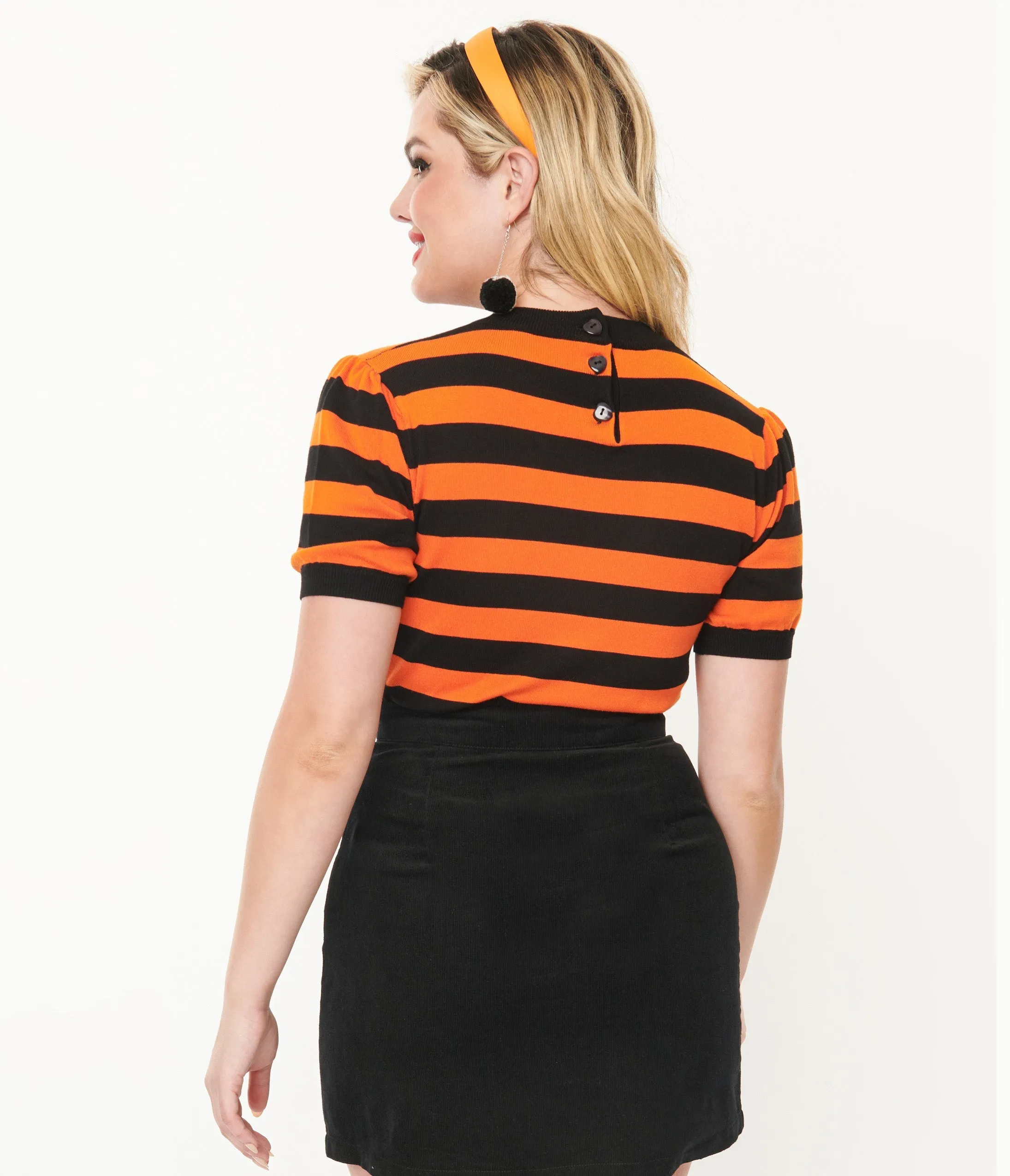 Smak Parlour 1950s Black & Orange Stripe Heart Sweater