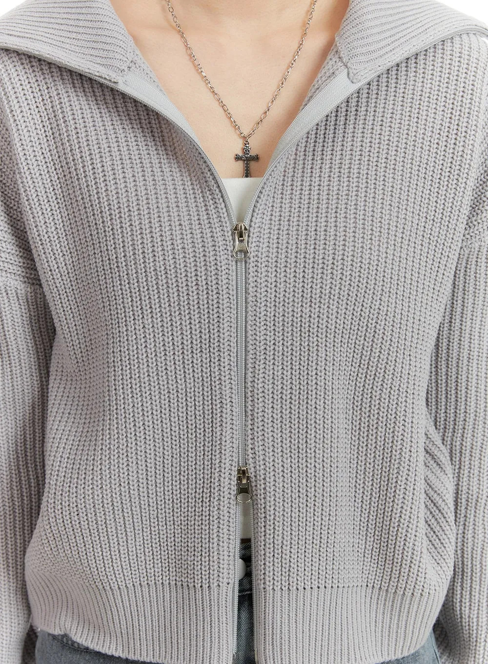 Solid Knit Hoodie Zipper Cardigan OM408