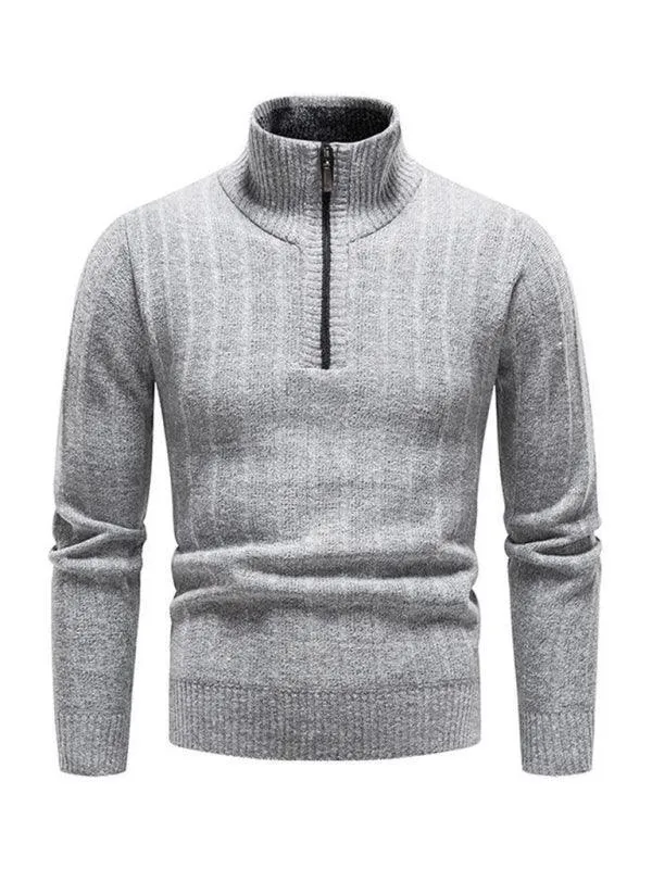 Stand Collar Zipper Men Pullover Sweater