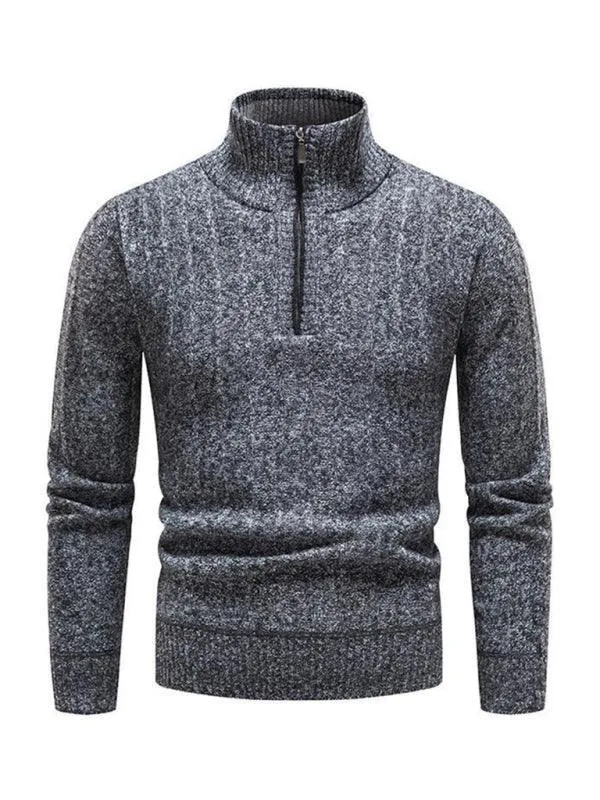 Stand Collar Zipper Men Pullover Sweater