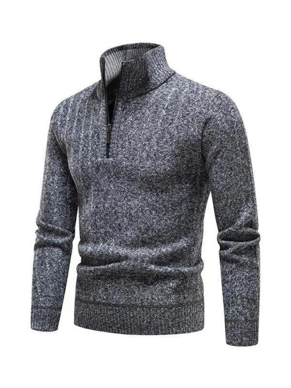 Stand Collar Zipper Men Pullover Sweater