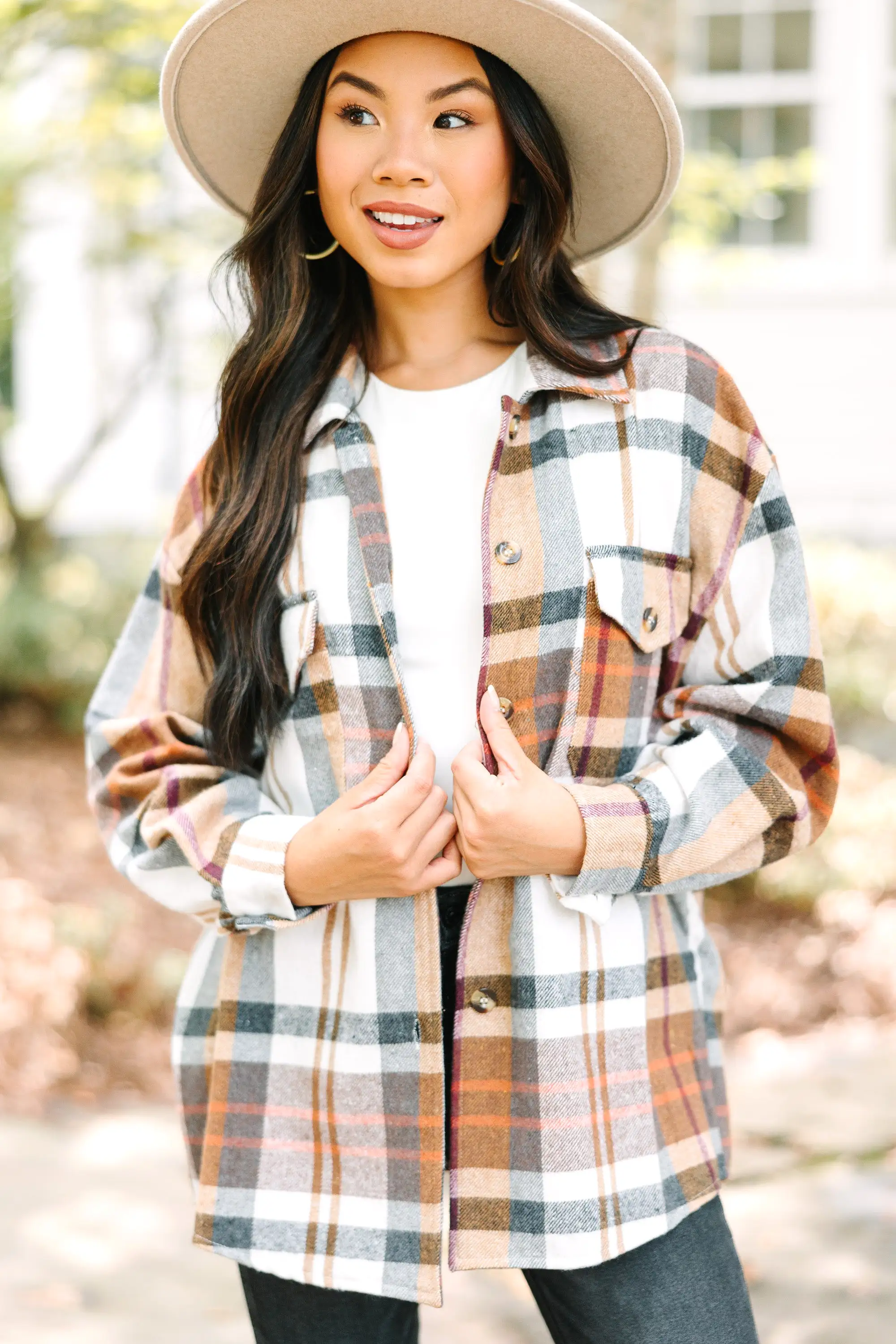 Stay In The Lead Taupe Brown Plaid Shacket