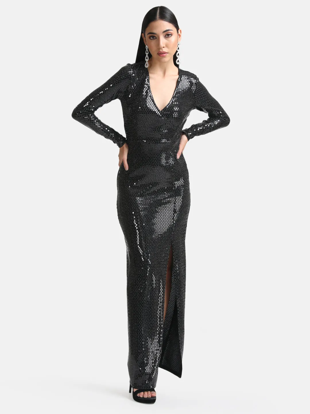 Stickon Sequin Wrap Maxi Dress With Slit