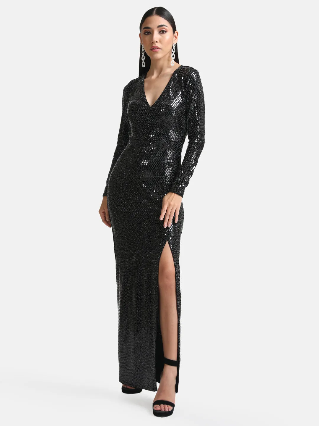 Stickon Sequin Wrap Maxi Dress With Slit