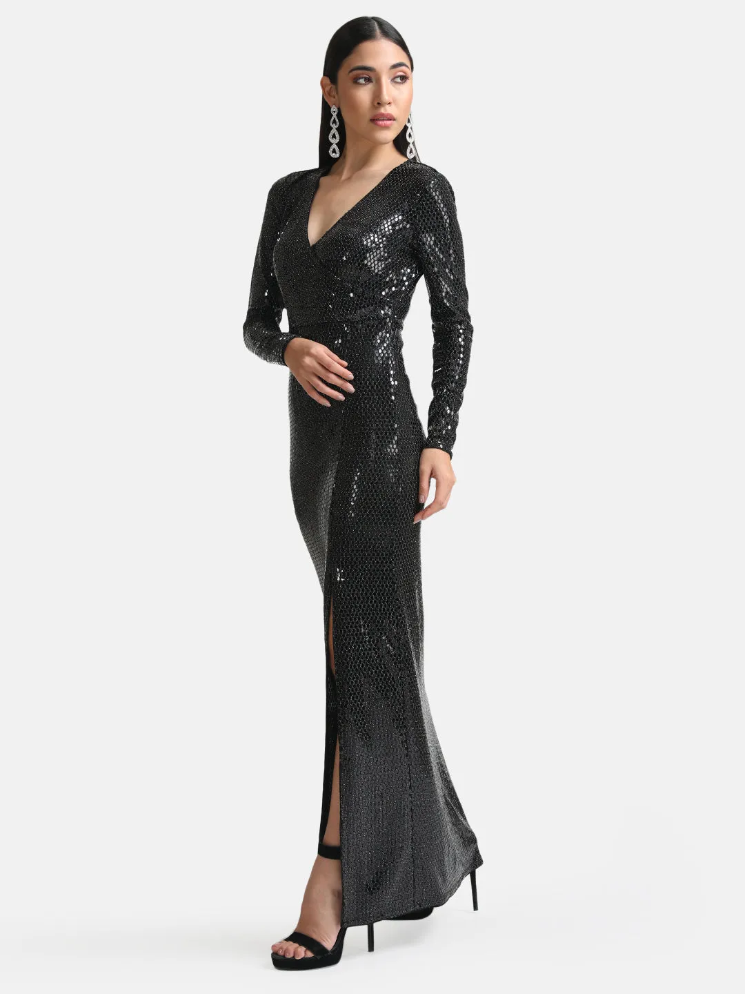 Stickon Sequin Wrap Maxi Dress With Slit