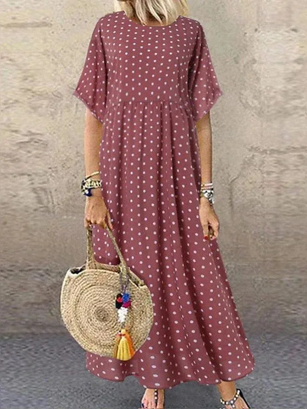 Stylish Polka Dot Maxi Dress for Women in Green, Blue, and Yellow - Elegant and Versatile with Short Sleeves