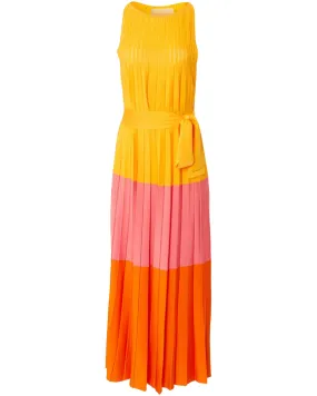 Taxi Cab Colorblock Pleated Knit Maxi Dress