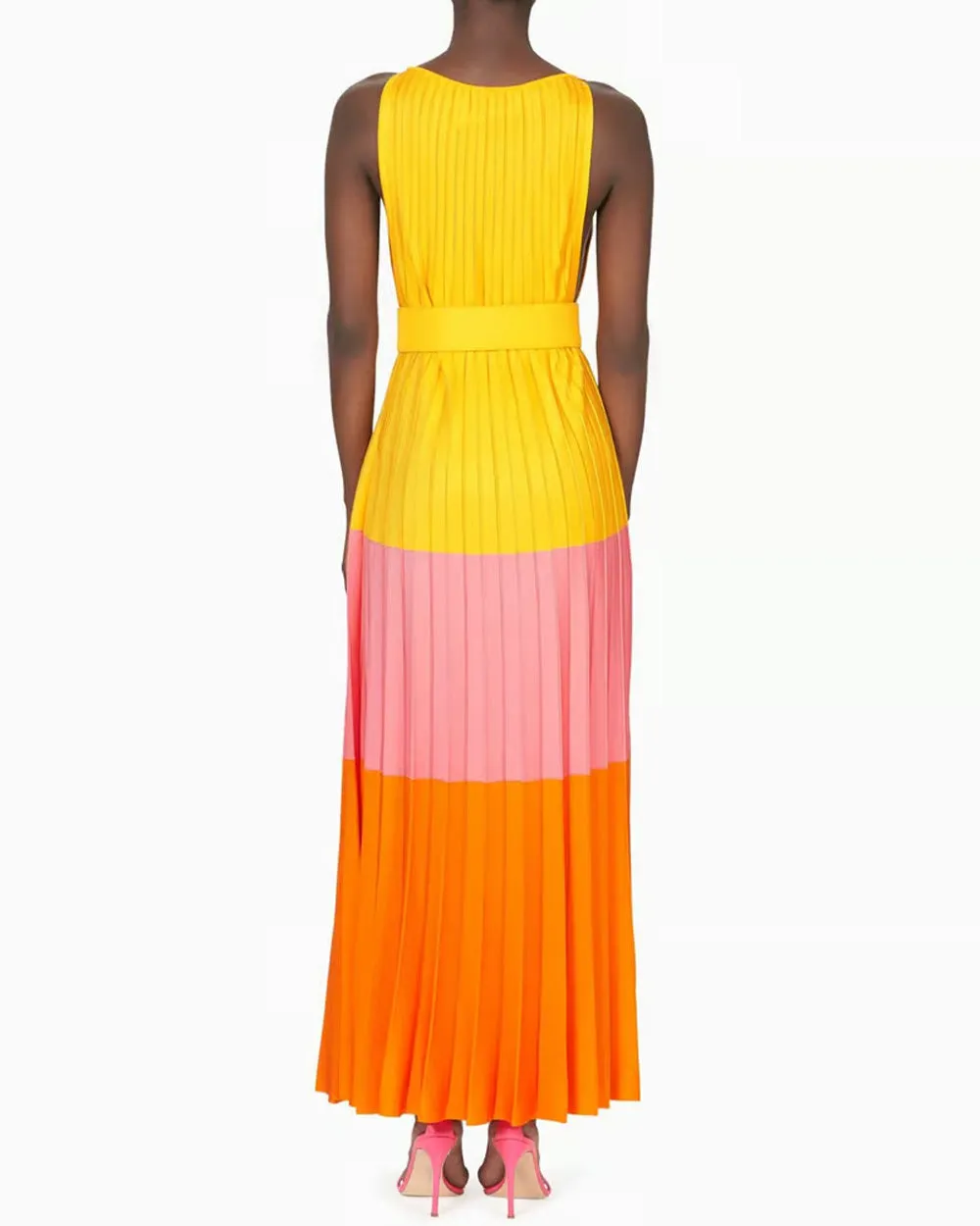 Taxi Cab Colorblock Pleated Knit Maxi Dress