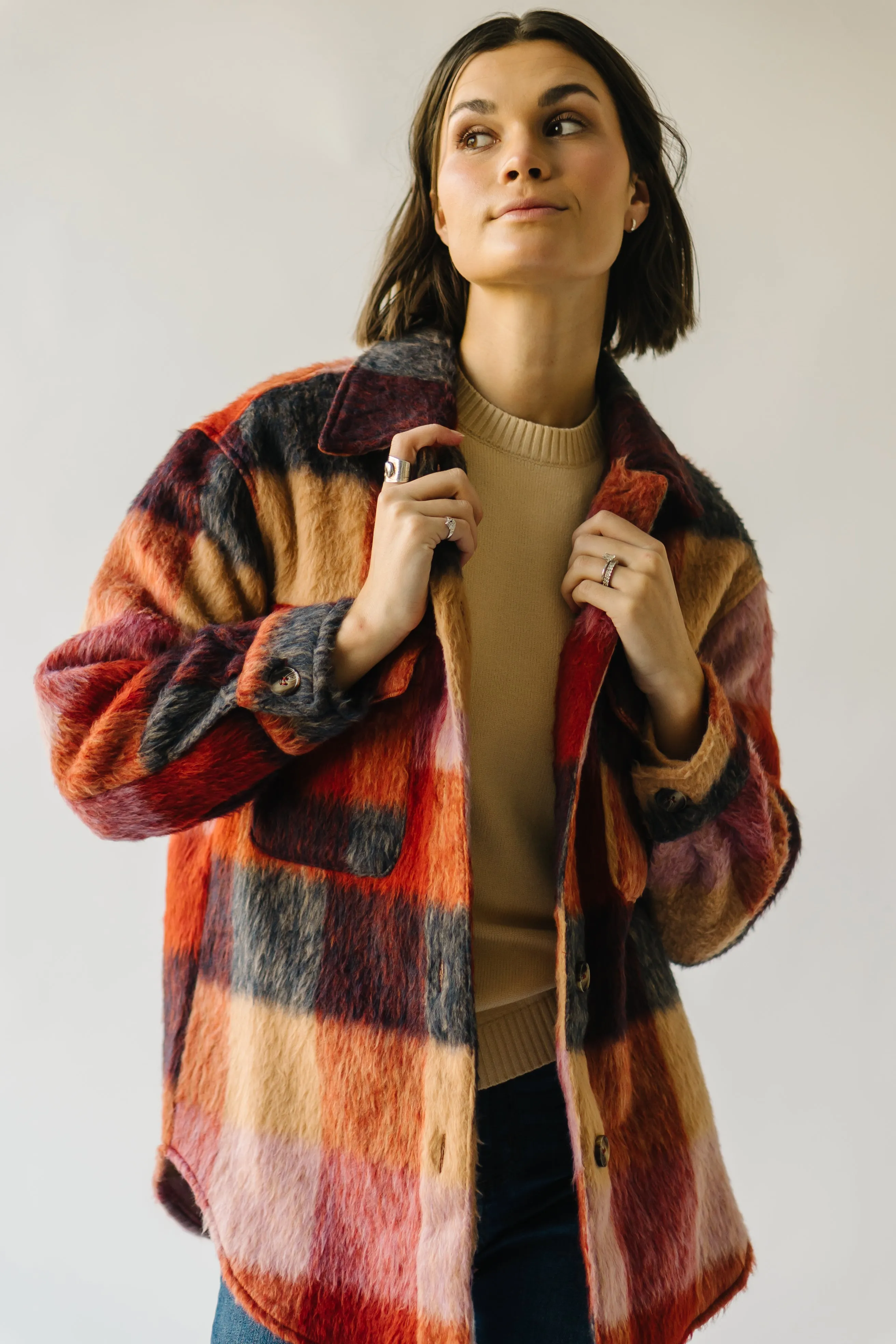 The Ridgely Button-Up Plaid Jacket in Brick Multi