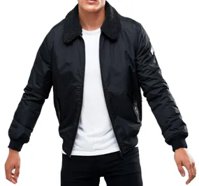 Threadbare Poacher Sherpa Collar Bomber Jacket Black