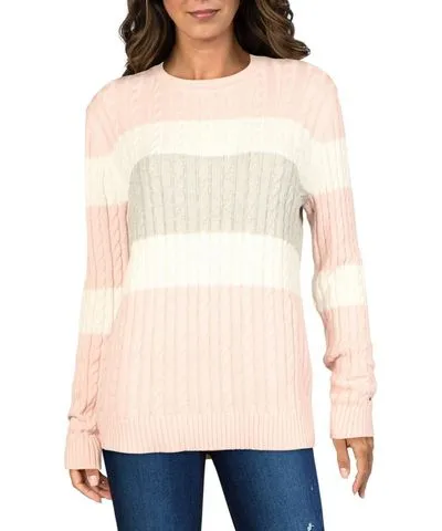 Tommy Hilfiger Womens Cable Knit Colorblock Crewneck Sweater