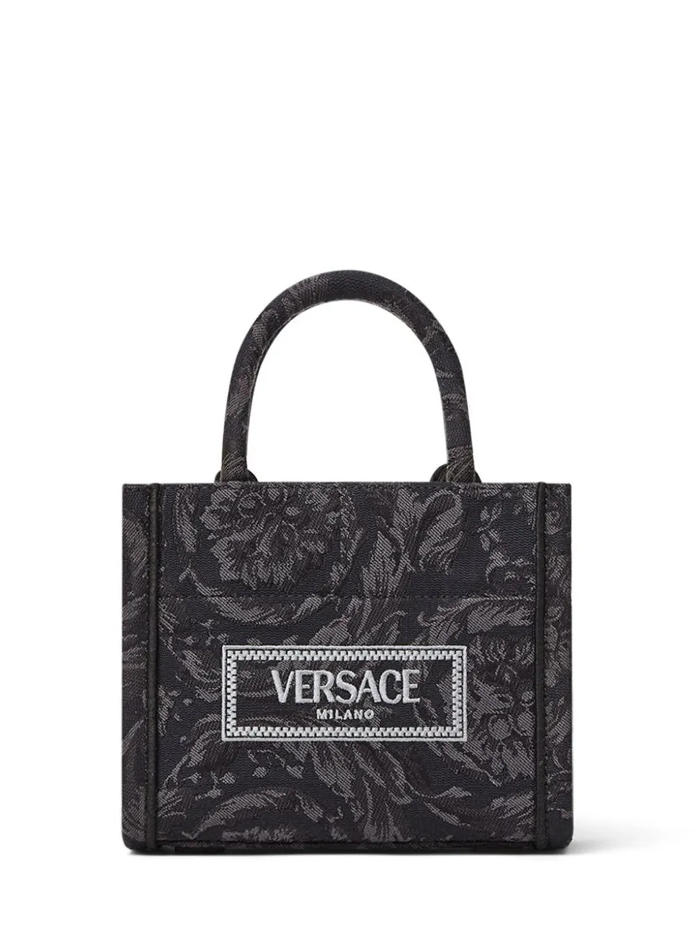 Versace Extra Small Tote Embroidery Jacquard in Black/Black-Versace-Gold