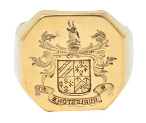 Victorian 14 Karat Gold Men's Heraldry Signet Ring