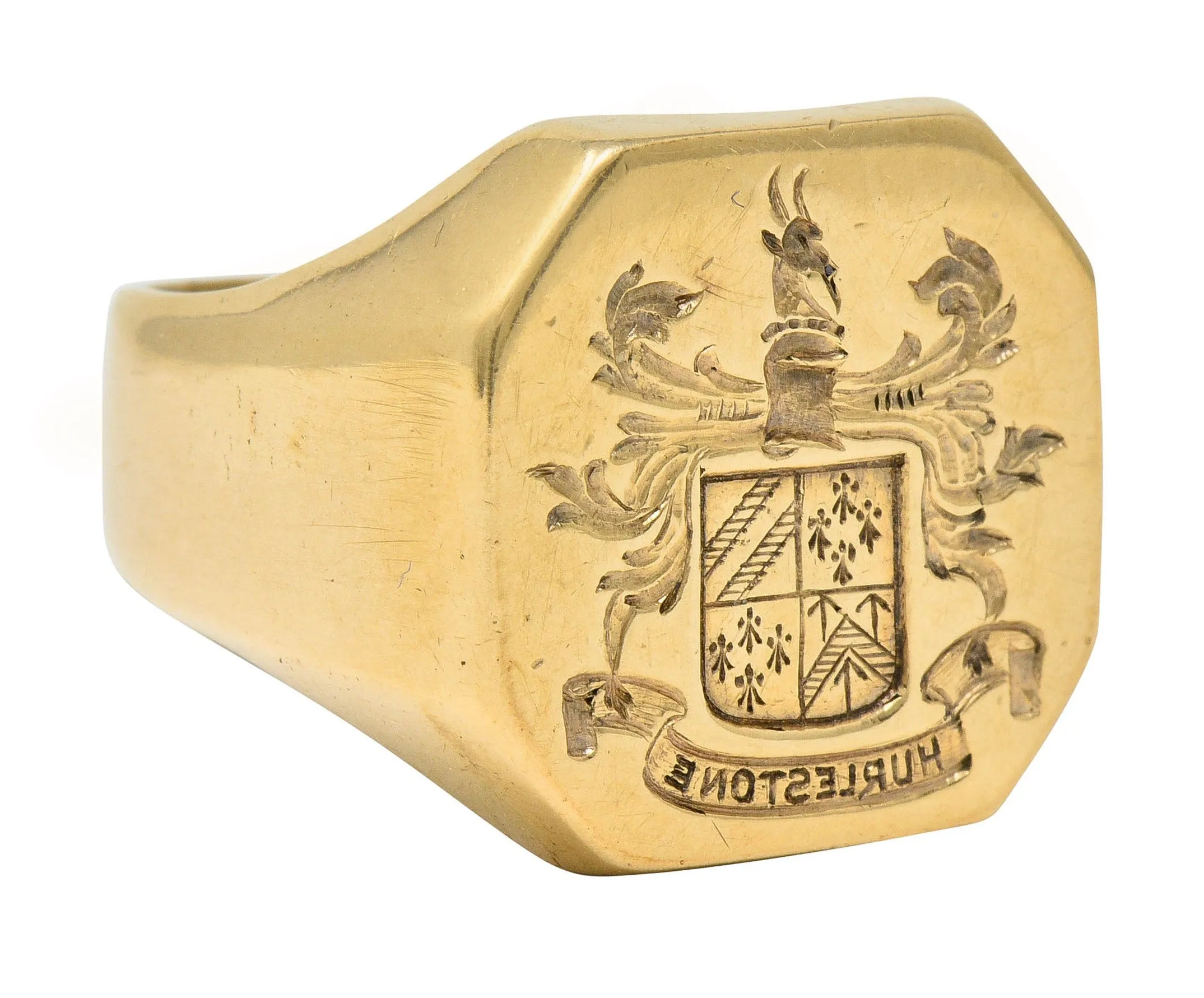 Victorian 14 Karat Gold Men's Heraldry Signet Ring