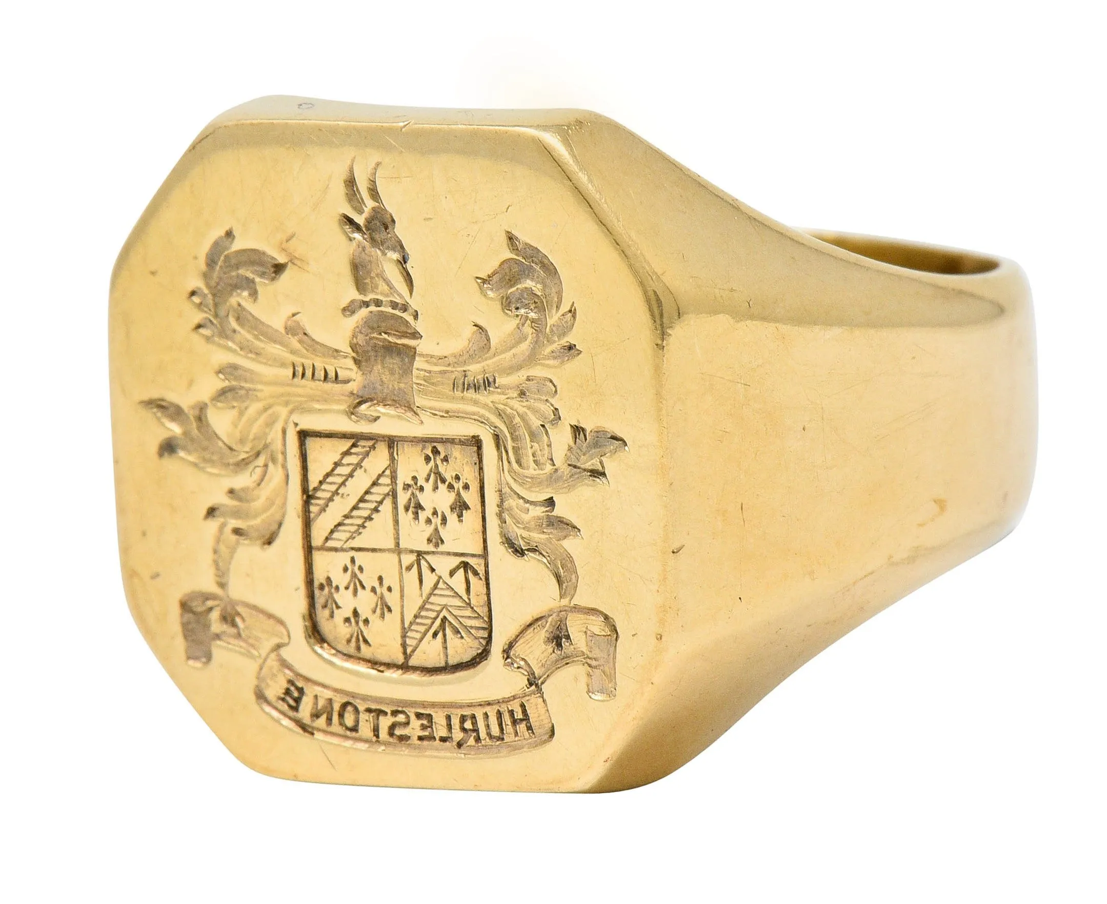 Victorian 14 Karat Gold Men's Heraldry Signet Ring