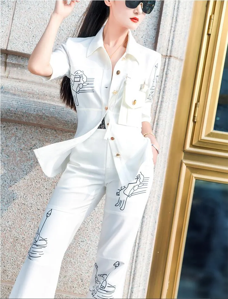 Women's Casual Floral Pattern Single Breasted Half Sleeves Two Piece Suit