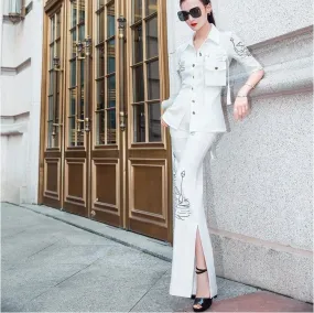 Women's Casual Floral Pattern Single Breasted Half Sleeves Two Piece Suit